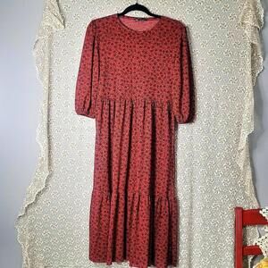 Red floral boho maxi dress